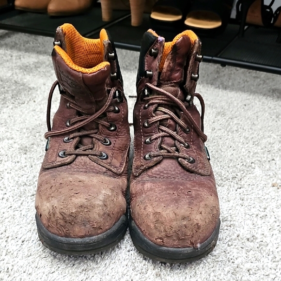 Timberland Brown Leather Work Boots with Lace-Up Design Womens - Picture 1 of 5